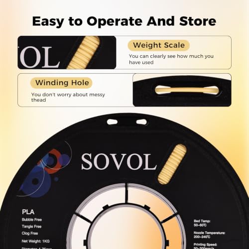 Image of Sovol 3D Printer Matte PLA Filament 1.75mm 1KG (2.2lbs), Almond Yellow