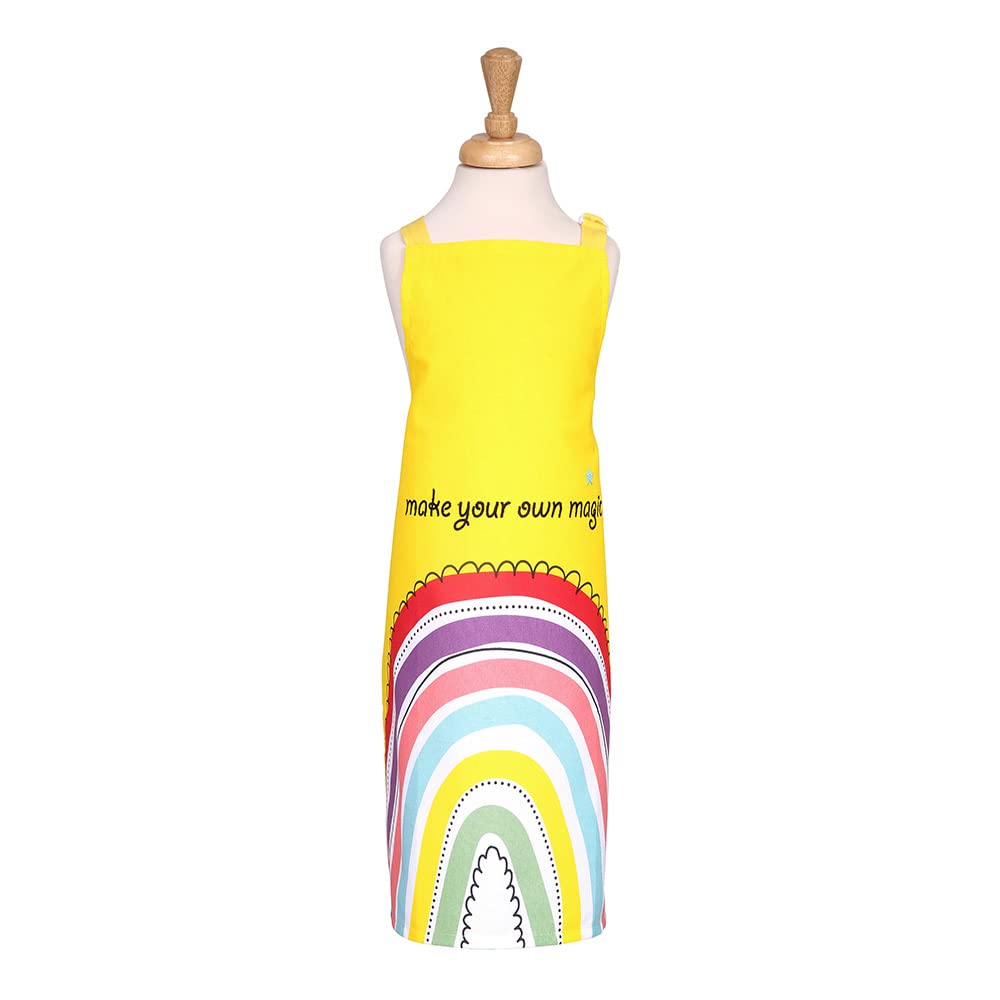 Delantal para niños con bolsillo frontal tejido lavable amarillo