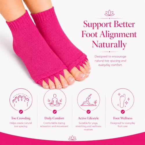 Image of Foot Alignment Orthopedic Cotton Socks for Men & Women | Five Toe Separator | Foot Pain Relief | Bunion Corrector | Plantar Fasciitis Support | Improves Posture & Flexibility | Free Size | Pink | 1 Pair