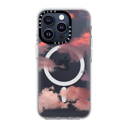 Coque transparente iPhone 15 Pro anti-jaunissement design nuages rouges