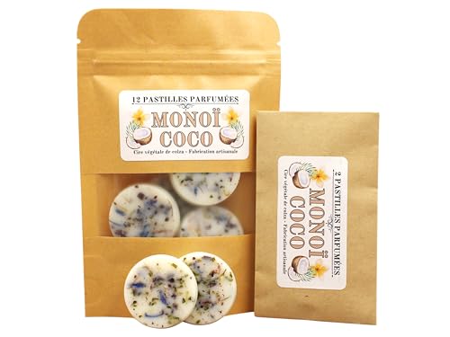 MONOÏ COCO - Pastilles parfumées, Cire végétale de colza, Fondants parfumés, Pour brûle parfum. (6 Pastilles)