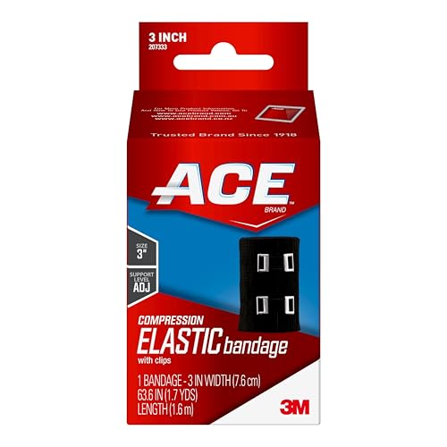 ACE Brand 3 Inch Elastic Bandage with with Clips Black Great for Elbow Ankle Knee and More 1 Count