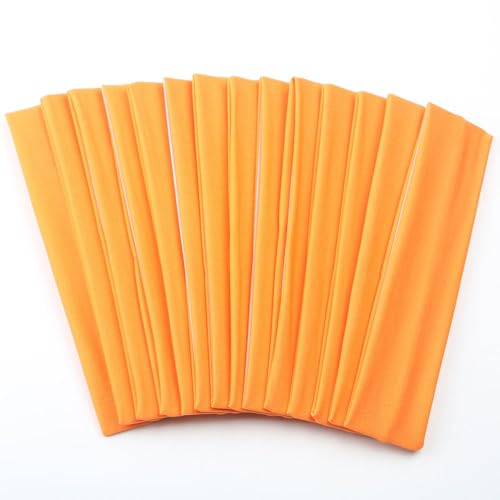 Image of Sport Yoga Headbands,Pack of 14,Fashion Soft Elastic Polyester Sweatband Yoga Stretchy Headband for Women Man Girl (Light Orange)
