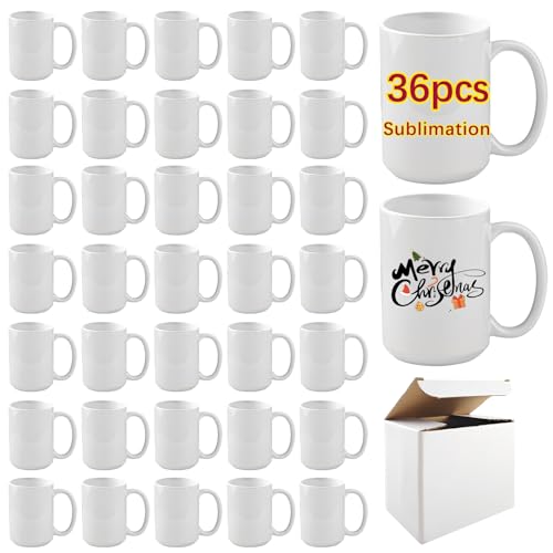 36 tazas de cerámica sublimadas blancas 15 oz con mango miniatura 1