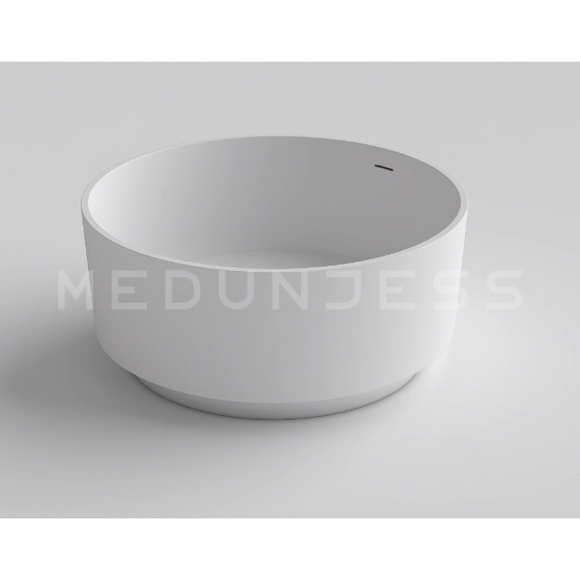 MEDUNJESS 49'' Round Soaking Bathtub Resin Stone Freestanding Bathtub Soaking Deep Tub Solid Surface Bathtub with Overflow and Pop-up drain in White