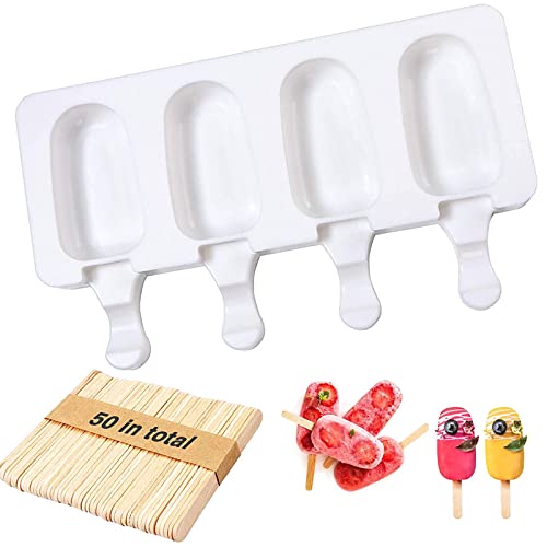 Moldes Paletas Chocolate,Moldes para Paletas Silicona,Molde Helado,Molde Helado Silicona,Sin BPA,Moldes Paletas para Niños Adultos Postre Chocolate Bricolaje, con 50 Palos de Madera Cover