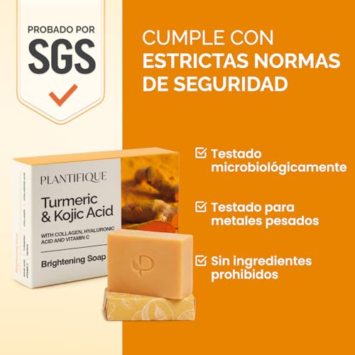 Miniatura 6 de Plantifique Jabón De Curcuma Y Acido Kojico, 2 Barras Con Vitamina C, Ácido Hialurónico Y Colágeno - Jabon Cara Para Las Manchas - Turmeric Kojic Acid Soap, 160g