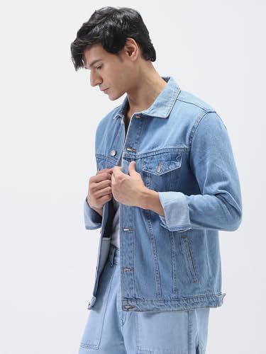 Image of Urbano Fashion Men's Regular Fit Washed Full Sleeve Denim Jacket