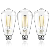 DiCUNO Vintage Edison Light Bulb E27 Edison Screw Bulb ST64, 6W Equivalent to 60W, Filament Clear LED Bulb, Warm White 2700K, 810LM, Non-dimmable, 3 Pcs