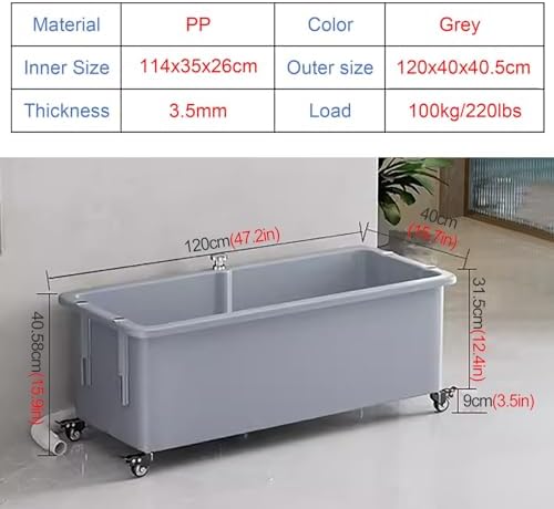Heavy Duty Large Capacity Mobile Utility Mop Basin Cart on Wheels Grey Floor Standing Multipurpose Sink (#1 L 120cm/47.2in)