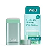 Wild - Natural Refillable Deodorant - Vegan & Eco-Friendly - Aluminium Free - Long Lasting Protection - Natural Ingredients - Starter Kit - Aqua Case, Fresh Cotton & Sea Salt Refill - 40g