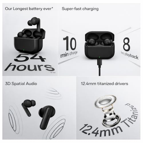Image of Original in-Ear Wireless Earbuds for Oneplus Nord Buds 3R, with 12.4mm Bass-Driven Drivers, Multi-Device Connectivity, and 47ms Gaming Latency [Black] 2ioi