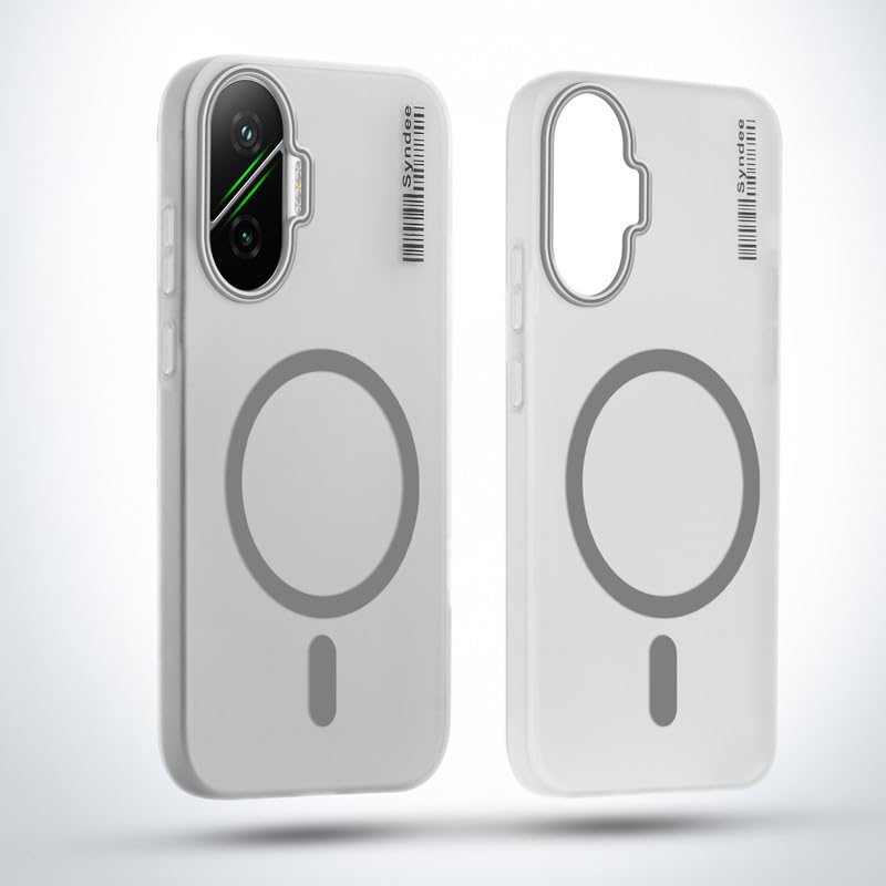 Image of Mr. Case Back Cover for Poco F7 5G Elegant Frosted White Translucent Back Only Compatible with Wireless Magnetic Accessories | Anti-Scratch Shockproof Phone Case - Grey