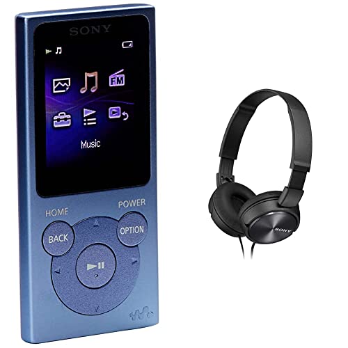 Sony NW-E394 Walkman 8GB (Speicherung von Fotos, UKW-Radio-Funktion) blau & MDR-ZX310W Lifestyle Kopfhörer, Schwarz