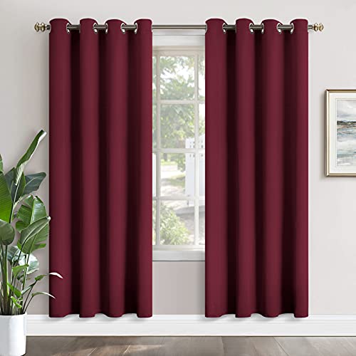 Image of YoungsTex Burgundy Blackout Curtains 80 Inches Length for Living Room - Wine Red Thermal Insulated with Grommet Room Darkening Window Treatments for Dining Bedroom, 2 Panels, 52 x 80 Inch