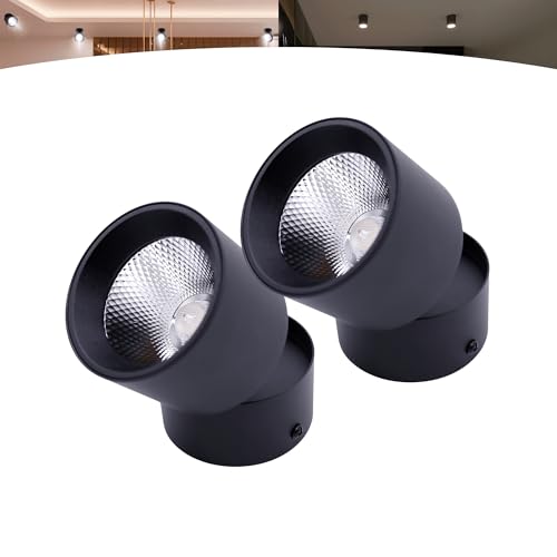 Kit 2 Spot Led Sobrepor Preto Redondo Luz Direcionável Bivolt 20w (Branco Quente)