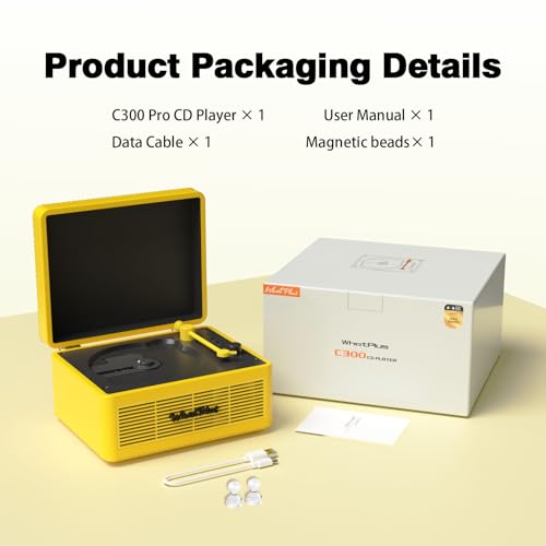 Image of CD Player with Bluetooth Speaker, High-Fidelity Sound, App-Controlled, Magnetic Display for Photos & Pins, Retro Desktop Music Player, Gift for Music Lovers (Black and Yellow)