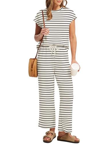 Image of Sampeel Two Piece Sets for Women Summer Vacation Outfits Cap Sleeve Tops Lounge Matching Sets Clothing Beach Fashion Clothes