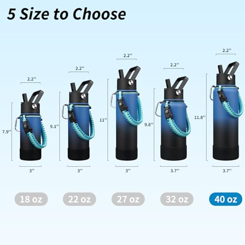 Image of BJPKPK 40oz Insulated Water Bottle with 3 Lids, Straw Lid & Handle