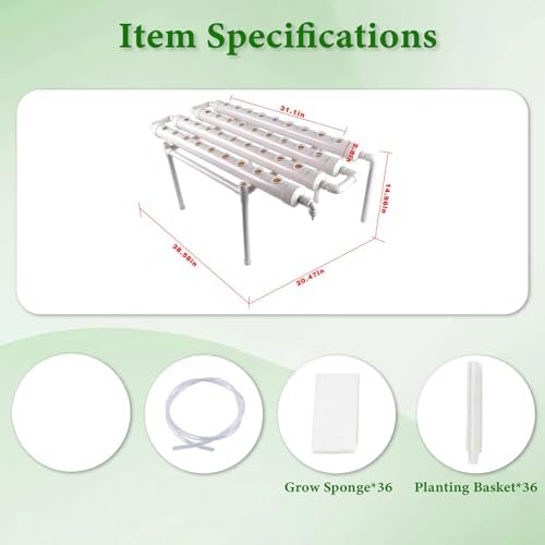 Kit di coltivazione idroponica, sistema a parete con 36 siti di piante, tubi in PVC-U per uso alimentare, pompa dell'acqua, timer, cestino e spugna per verdure a foglia