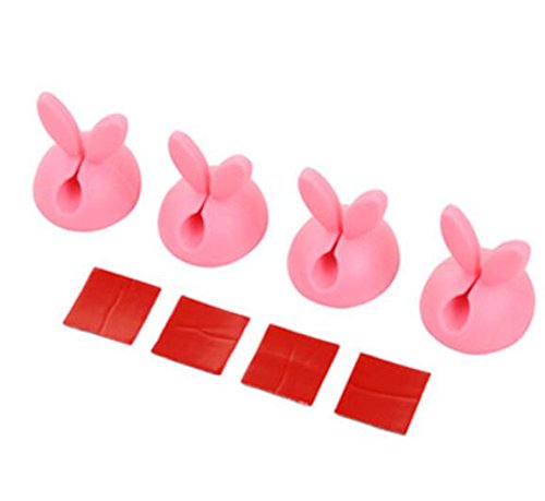 Mindruer - Juego de 4 organizadores de escritorio con cable USB para orejas de conejo, organizador de escritorio 2.5x2.2cm rosa