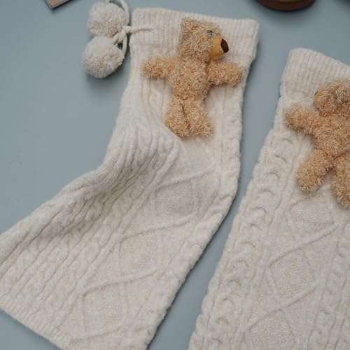 Warm Cable Knit Leg Warmers Drawstring Footless Long Socks For Women Girl Fairycore Plush Rabbits Bear Dolls Boot Covers Flar3