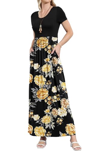 Image of EUOVMY Women's Short Sleeve Loose Plain Maxi Dresses Casual Vacation Long Dresses with Pockets
