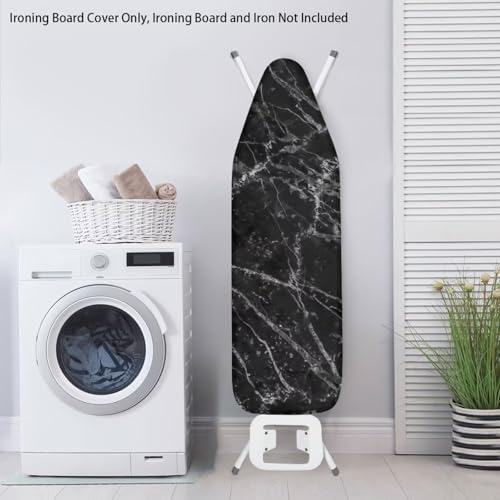 Image of Black Marble Printed Ironing Board Cover 15X54 inch - Stain-Resistant, Standard Size Iron Board Cover with Hook and Loop Elastic Edge Easy to Install, Heatproof