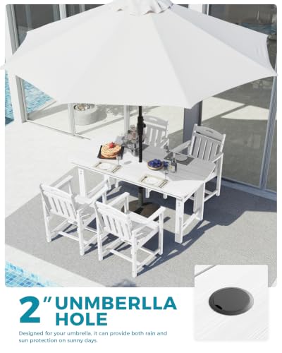 Image of Ciokea HDPE Outdoor Dining Set of 4, Patio Table and Chairs Sets, White