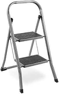 VonHaus Step Ladder  Anti Slip, Folding Two Step Ladder for Kitchen, DIY and Gardening | Durable Steel Step Ladder | Easy to Store 2-Step Ladder | 150KG Max Capacity - Foldable 2 Step Ladder