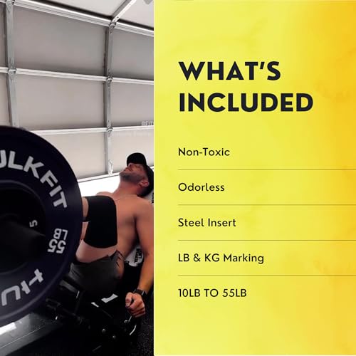 HulkFit Color Coded Olympic 2-Inch Rubber Bumper Plate with Steel Hub for Strength Training, Weightlifting and Crossfit, Single