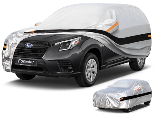 Image of 10 Layers SUV Car Cover Custom Fit for Subaru Forester (1998-2024) Waterproof All Weather for Automobiles, Outdoor Full Cover Rain Sun UV Protection.Silver