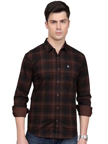 Image of Majestic Man Stylish Slim Fit Cotton Spread Collar Checked Casual Shirt
