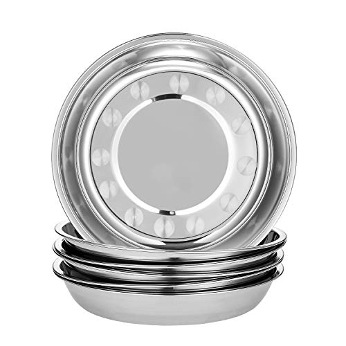 Eslite 6-Piece 1810 Stainless Steel Round PlatesDinner Plate Dish9-Inch