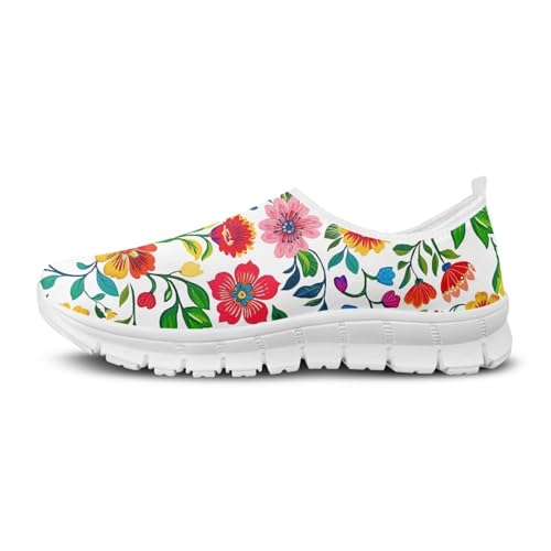 Image of Floral Sneakers for Women Colorful Art Shoes for Women Slip On Casual Work Shoes