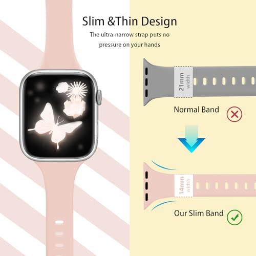 Image of Slim Band Compatible with Apple Watch Bands 38mm 40mm 41mm 42mm 44mm 45mm 46mm 49mm for Women Men,Soft Thin Narrow Silicone Sport Strap Wristbands for iWatch Series 11 10 9 8 7 6 5 4 3 2 1 SE Ultra Pink Sand