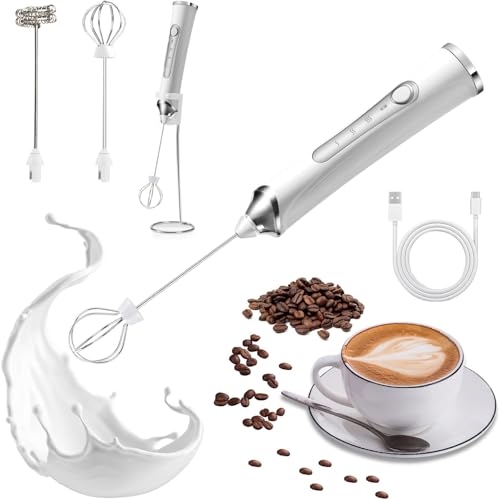 Recopilación de batidora electrica de mano Top 10. 46 MCSWKEY Agitador de Leche 6 en 1 con Base de Soporte, Batidora de Leche Espumadora para Cafe Capuchino Agitador con 3 Cabezales de Acero Inoxidable y Velocidades, Batidora de Mano...