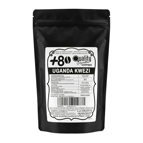 +80 Coffees by Quality Roasters. Café de Especialidad origen Uganda Kwezi. 100% Arábica. Puntuación SCA: 83. Tostado artesanalmente. (500 Gr)