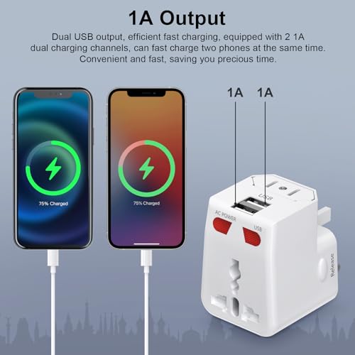 Universal Travel Adapter with Fast Charge,Worldwide Travel Plug Adapter with 2 USB Port and AC Socket (Travel Adapter White)4