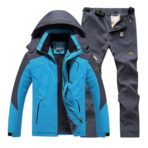 Generisch Combinaison de ski pour homme - 2 pièces - Coupe-vent - Avec capuche - Ensemble de snowboard - Imperméable - Pour le sport - Vêtement de ski - Combinaison...