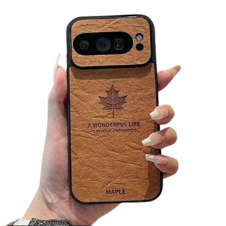 Image of MILLION CASES Back Cover Case for Google Pixel 9 Shockproof Protective Vintage Maple Leaf Embossed Case for Men & Boys(Brown)