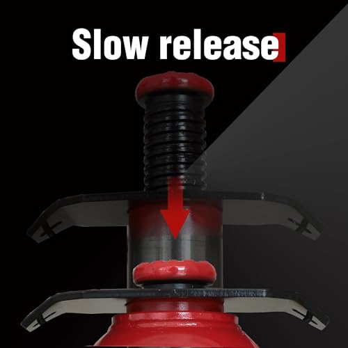 Image of BIG RED TQ20006D-1 Torin Welded Low Profile Pneumatic Hydraulic Car Bottle Jack: Aluminum Alloy Pump and Unique Slow Release Equipment for Auto Repair and House Lift, 20 Ton (40,000 LBs) Capacity, Red
