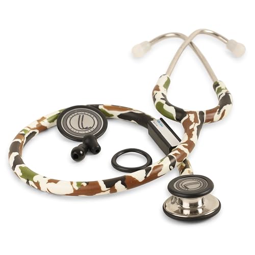 Image of LIFE LINE 'RANGER II SS' Stethoscope (Green Camo and Stainless Steel) | Dual Side Diaphragm Chest Piece for Adult and Pediatric | Suitable for Doctors and Students