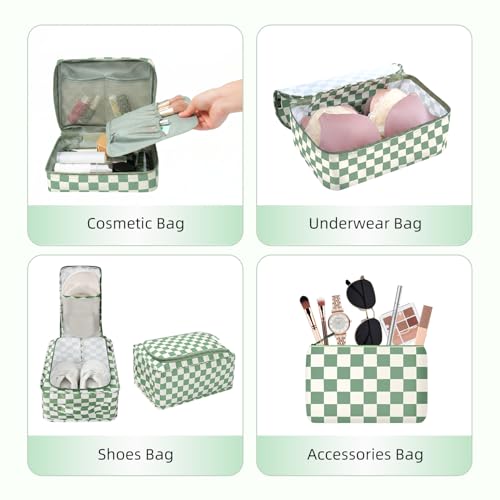 Image of BAGAIL 8 Set Packing Cubes Luggage Packing Organizers for Travel Accessories-Matcha checkered