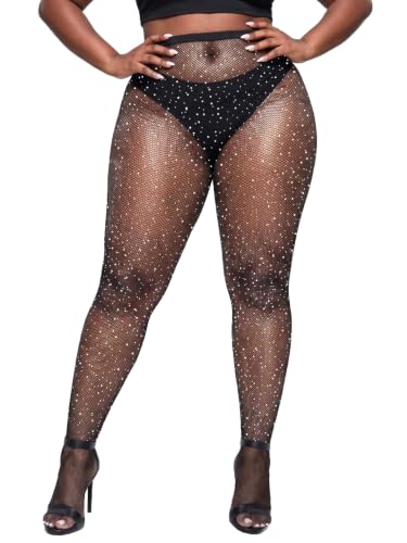 Image of VINICUNCA Fishnet Stockings for Women Sparkly Rhinestone Fishnet Tights Glitter Fish Nets