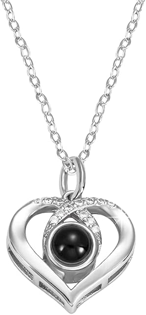 VHIONER Photo necklace for Women Personalised Projection silver necklace custom Love Heart Picture pendant,Friendship Birthday Anniversary Memorial jewellery Gifts friend Wife Mother Daughter Girl
