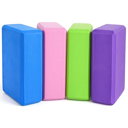 4 Pack Yoga Blocks High Density Yoga Brick Foam Blocks for Pilates Workout Improve Strength and Aid Balance and Flexibility Soft Non Slip Surface for Pilates and Meditation (Multicolor)