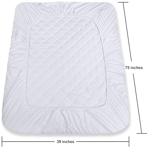 Image of Quilted Fitted Mattress Pad, Twin Mattress Protector Topper with Deep Pocket Stretches up to 16 Inches, Machine Washable Mattress Cover by Utopia Bedding (White)