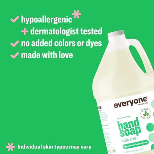 Image of Everyone Liquid Hand Soap Refill, 1 Gallon, Spearmint and Lemongrass, made with Essential Oils for Kitchen and Bathroom