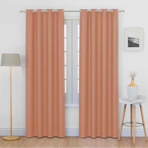 Image of LINENWALAS 100% True Blackout Curtains 7 Feet Long - Set of 2 Panels, Herringbone Embossed Design Complete Light Block Thermal Insulated & Noise Reducing Room Darkening Curtains (Rose Gold)